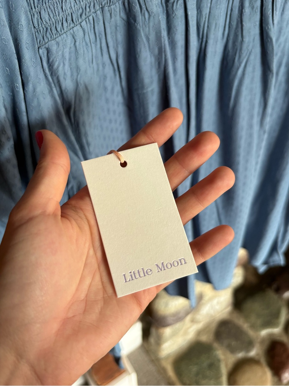 NWT Aritzia Little Moon Solarium Swiss Dot Smocked Blouse NWT Blueprint Blue L - Picture 9 of 10